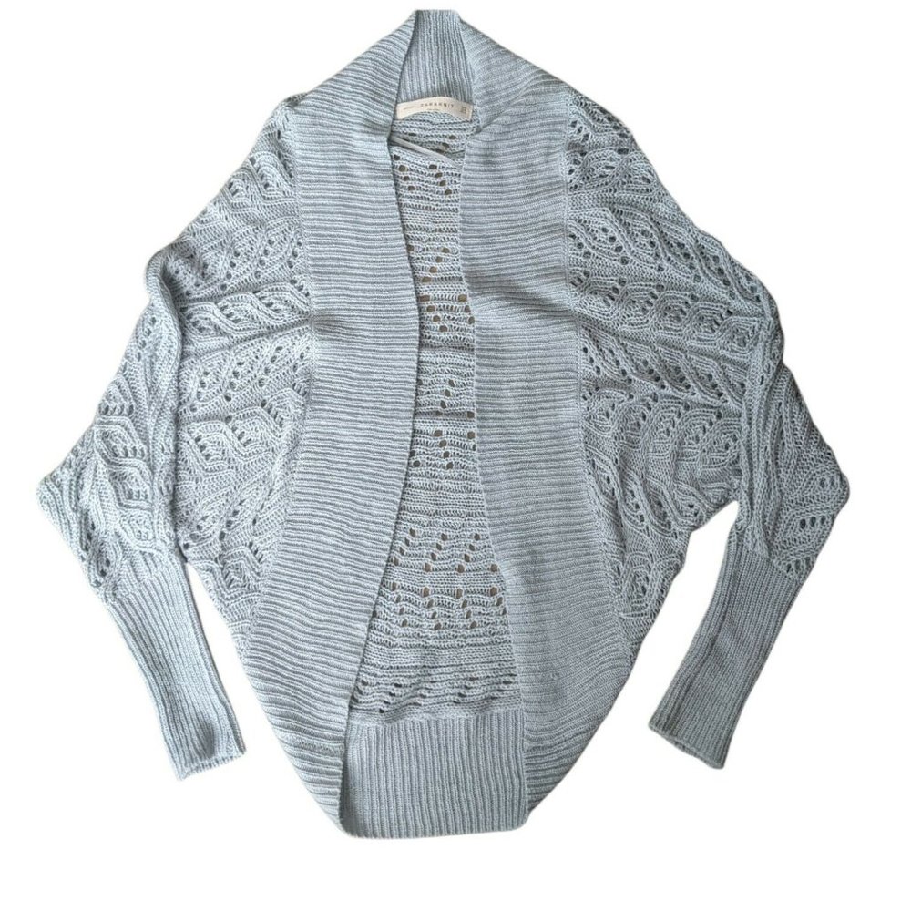 Zara Knit Woman's Medium Blue Open Knit Cardigan Shrug
